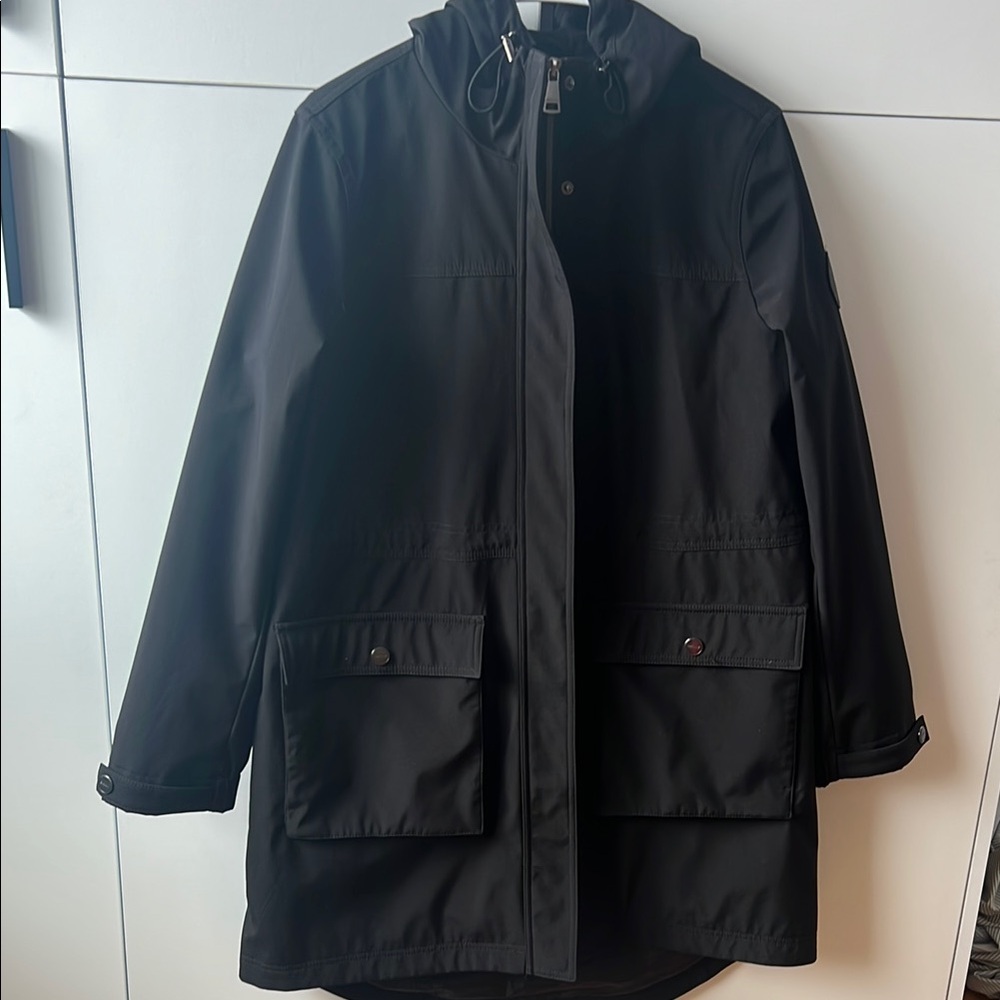 DKNY Black Hooded Rain Jacket